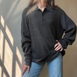 Perry Ellis Silk Cashmere Collared Sweater Medium Preppy Fall Winter